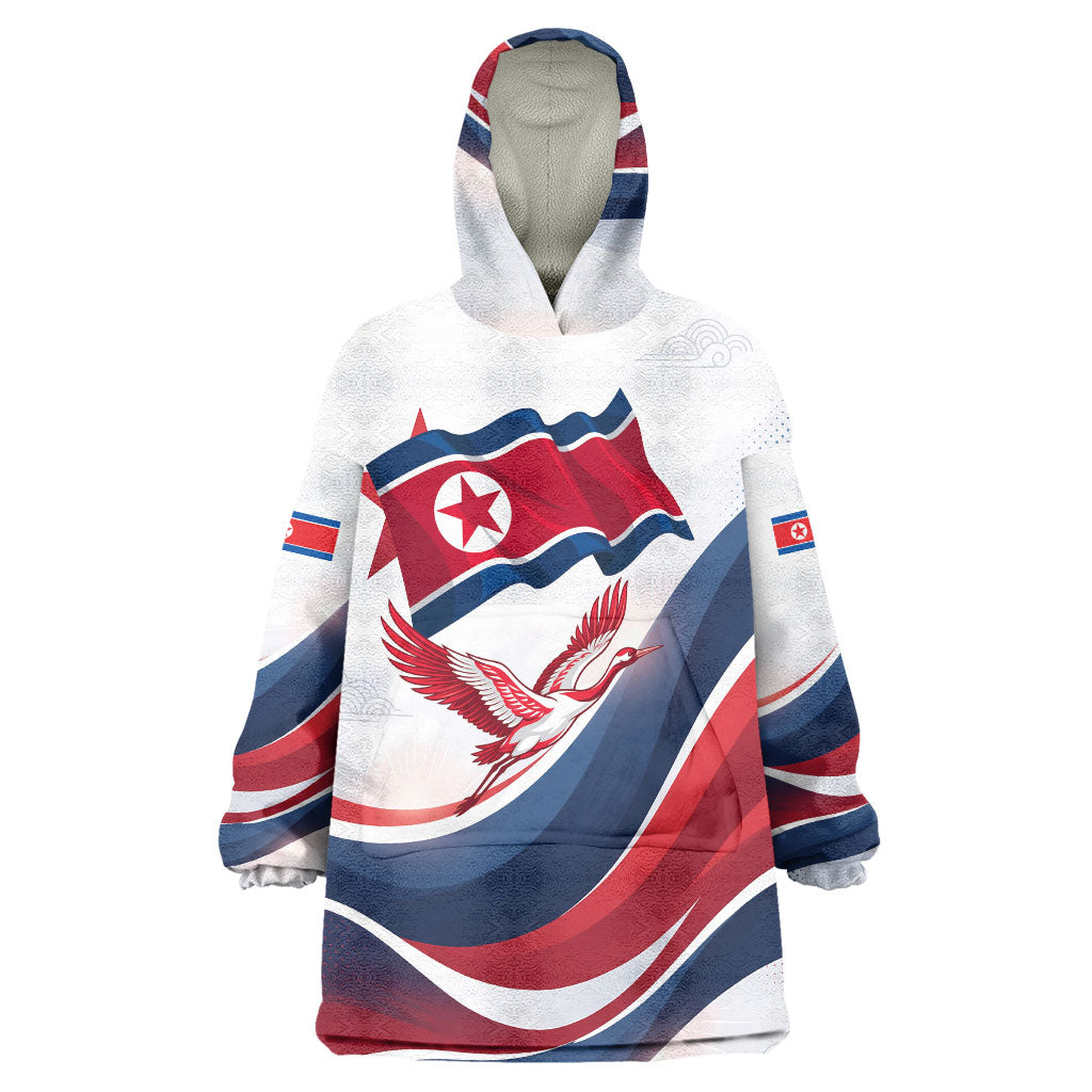 North Korea Flag Day Spirit Of North Korea Wearable Blanket Hoodie Flying Crane Graphic With Tiger Portrait And Magnolia Flowers