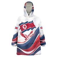 North Korea Flag Day Spirit Of North Korea Wearable Blanket Hoodie Flying Crane Graphic With Tiger Portrait And Magnolia Flowers