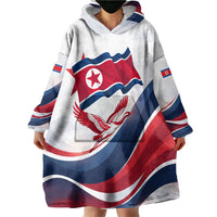 North Korea Flag Day Spirit Of North Korea Wearable Blanket Hoodie Flying Crane Graphic With Tiger Portrait And Magnolia Flowers