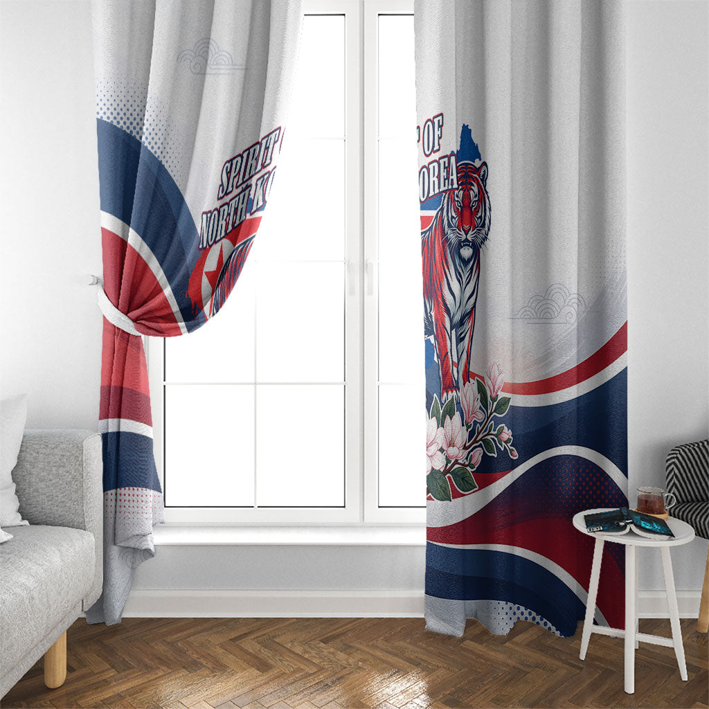 North Korea Flag Day Spirit Of North Korea Window Curtain Flying Crane Graphic With Tiger Portrait And Magnolia Flowers