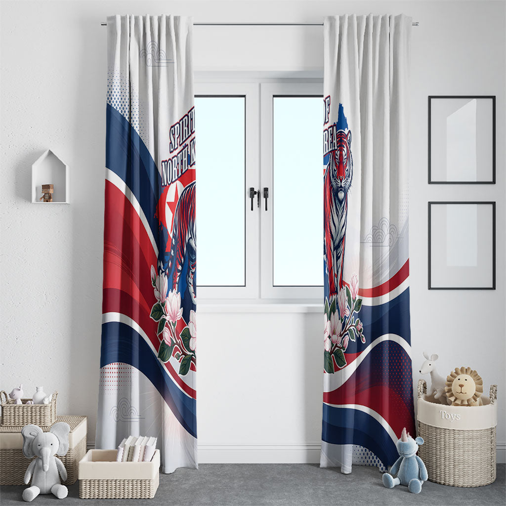 North Korea Flag Day Spirit Of North Korea Window Curtain Flying Crane Graphic With Tiger Portrait And Magnolia Flowers