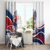 North Korea Flag Day Spirit Of North Korea Window Curtain Flying Crane Graphic With Tiger Portrait And Magnolia Flowers