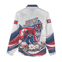 North Korea Flag Day Spirit Of North Korea Women Casual Shirt Flying Crane Graphic With Tiger Portrait And Magnolia Flowers