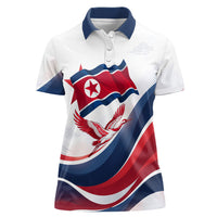 North Korea Flag Day Spirit Of North Korea Women Polo Shirt Flying Crane Graphic With Tiger Portrait And Magnolia Flowers
