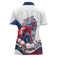 North Korea Flag Day Spirit Of North Korea Women Polo Shirt Flying Crane Graphic With Tiger Portrait And Magnolia Flowers