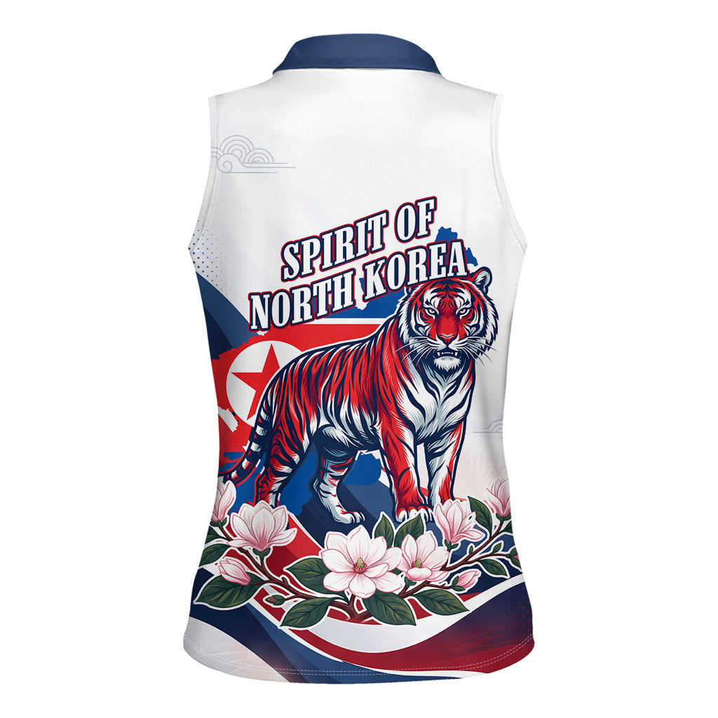 North Korea Flag Day Spirit Of North Korea Women Sleeveless Polo Shirt Flying Crane Graphic With Tiger Portrait And Magnolia Flowers