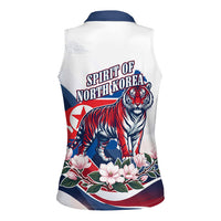 North Korea Flag Day Spirit Of North Korea Women Sleeveless Polo Shirt Flying Crane Graphic With Tiger Portrait And Magnolia Flowers