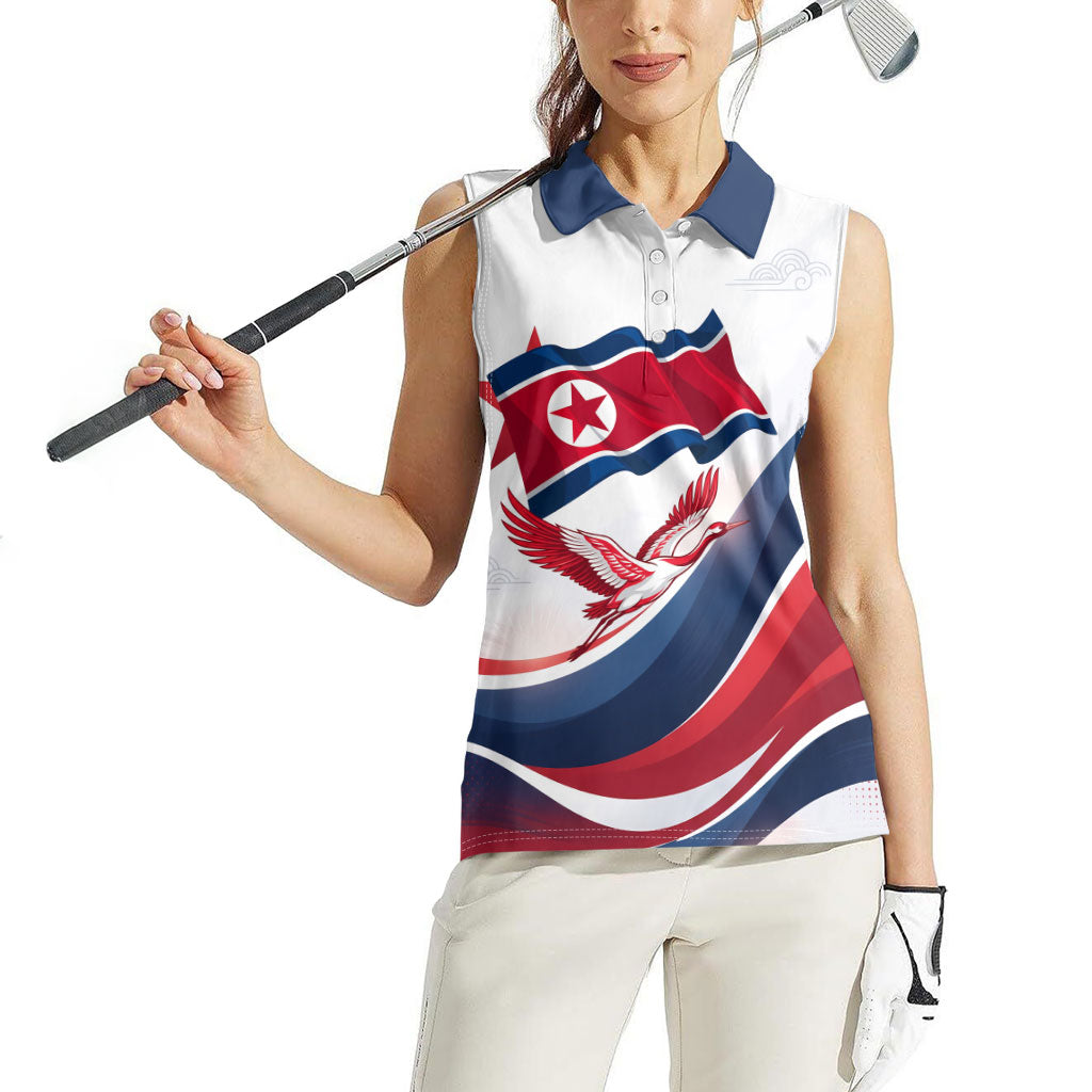 North Korea Flag Day Spirit Of North Korea Women Sleeveless Polo Shirt Flying Crane Graphic With Tiger Portrait And Magnolia Flowers