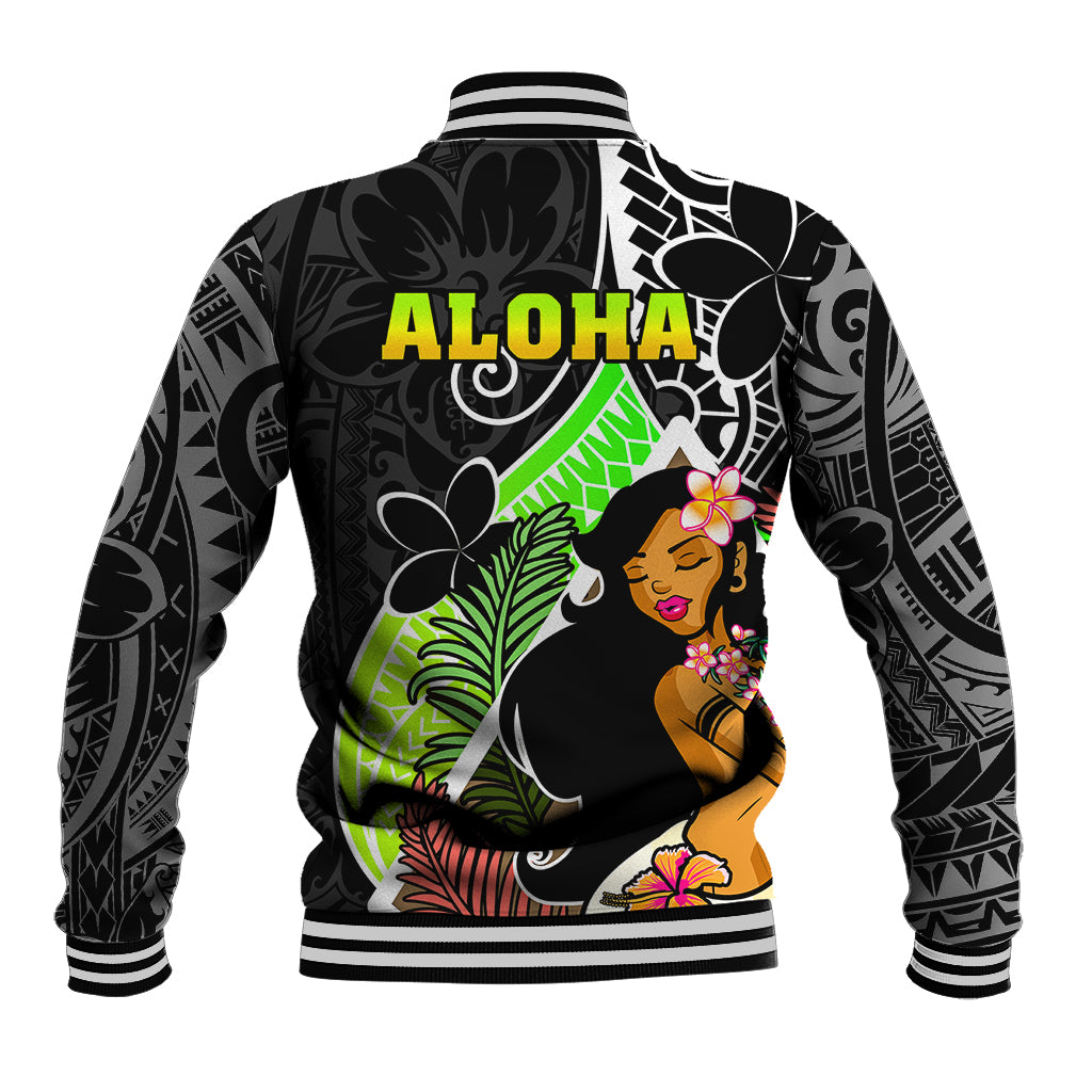 Hawaii Hula Girl Baseball Jacket Hula Girl Polynesian Tattoo Gradient - Wonder Print Shop