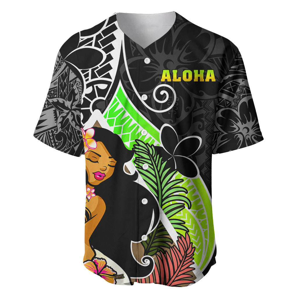 Hawaii Hula Girl Baseball Jersey Hula Girl Polynesian Tattoo Gradient - Wonder Print Shop