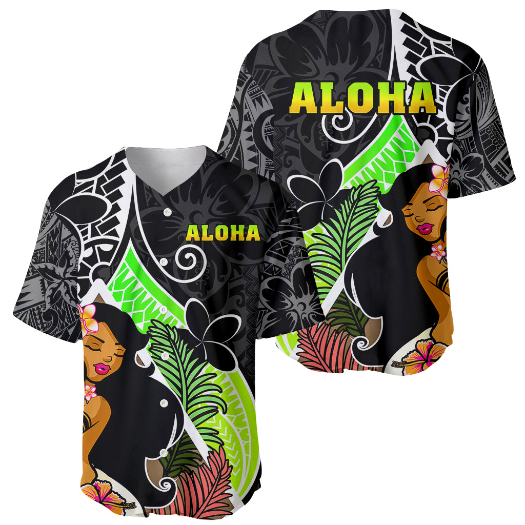 Hawaii Hula Girl Baseball Jersey Hula Girl Polynesian Tattoo Gradient - Wonder Print Shop