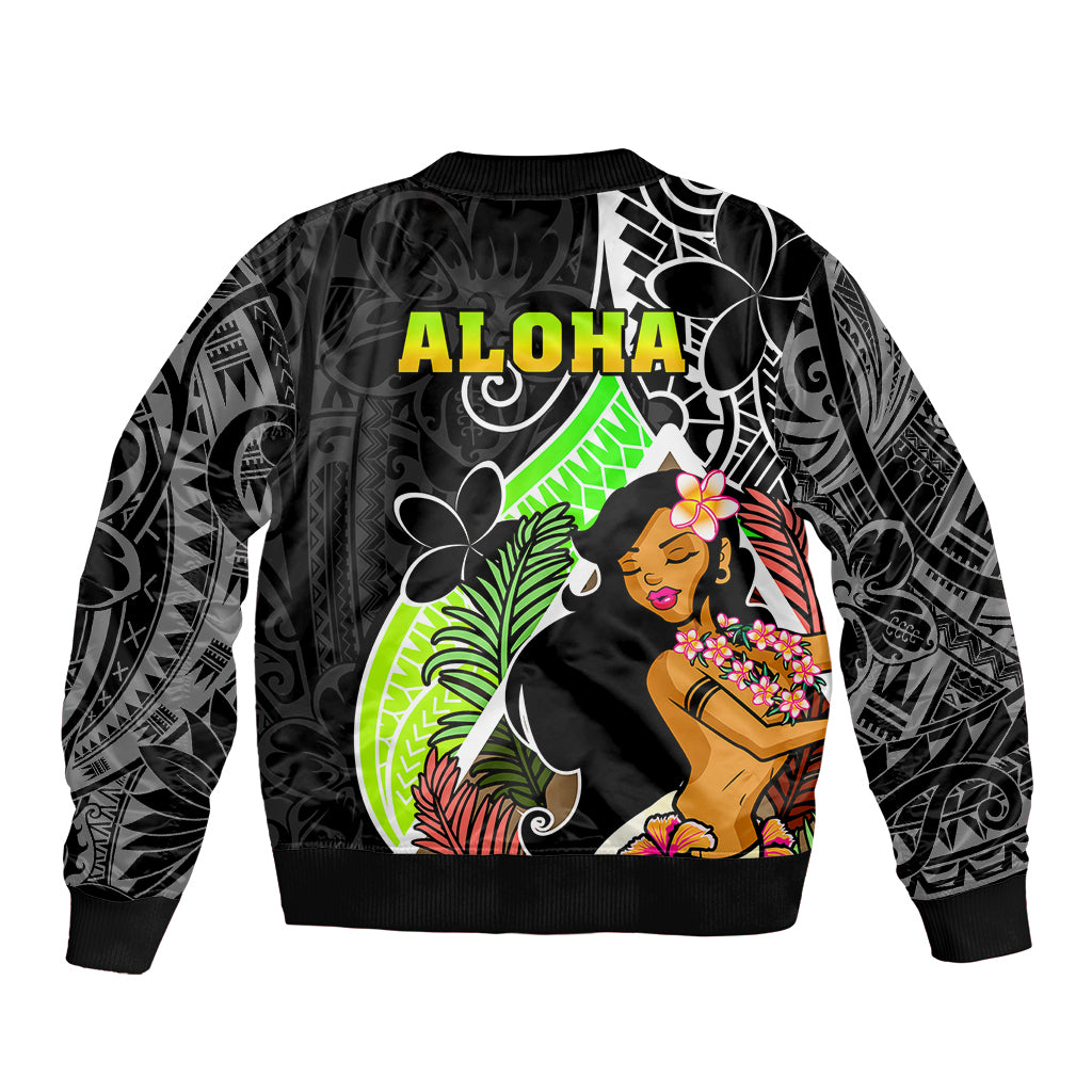 Hawaii Hula Girl Bomber Jacket Hula Girl Polynesian Tattoo Gradient - Wonder Print Shop
