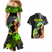 Hawaii Hula Girl Couples Matching Mermaid Dress and Hawaiian Shirt Hula Girl Polynesian Tattoo Gradient - Wonder Print Shop