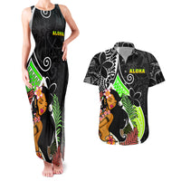 Hawaii Hula Girl Couples Matching Tank Maxi Dress and Hawaiian Shirt Hula Girl Polynesian Tattoo Gradient - Wonder Print Shop