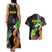 Hawaii Hula Girl Couples Matching Tank Maxi Dress and Hawaiian Shirt Hula Girl Polynesian Tattoo Gradient - Wonder Print Shop