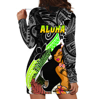 Hawaii Hula Girl Hoodie Dress Hula Girl Polynesian Tattoo Gradient - Wonder Print Shop