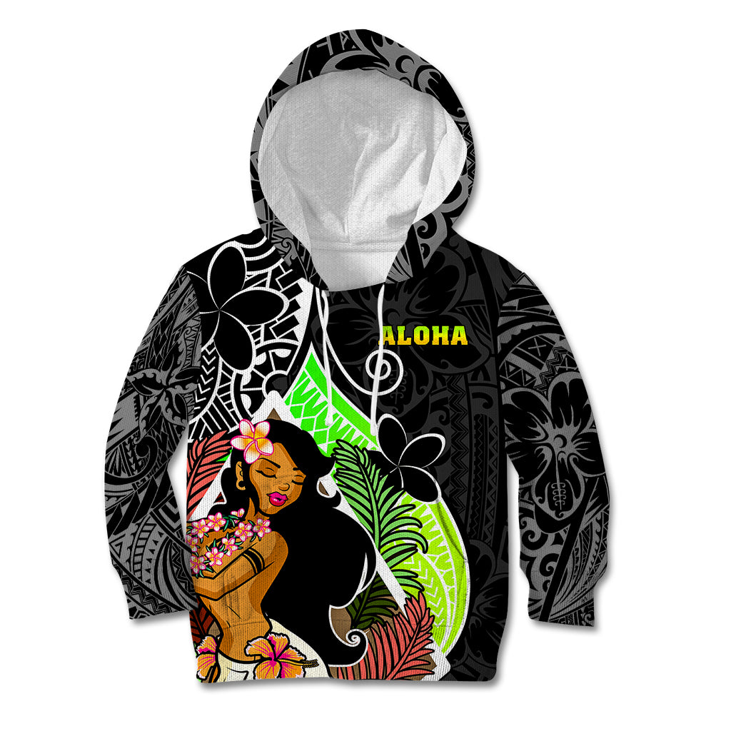 Hawaii Hula Girl Kid Hoodie Hula Girl Polynesian Tattoo Gradient - Wonder Print Shop
