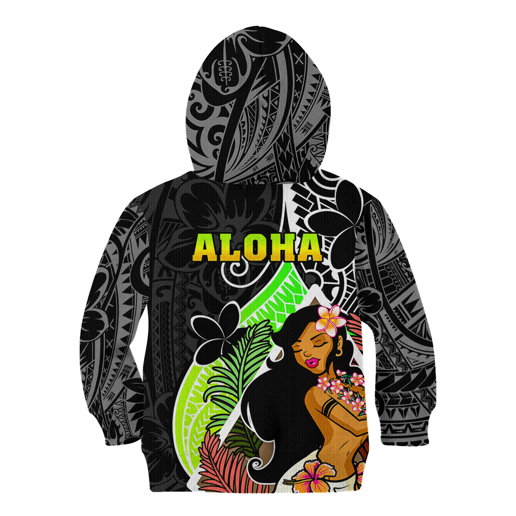 Hawaii Hula Girl Kid Hoodie Hula Girl Polynesian Tattoo Gradient - Wonder Print Shop