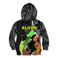 Hawaii Hula Girl Kid Hoodie Hula Girl Polynesian Tattoo Gradient - Wonder Print Shop