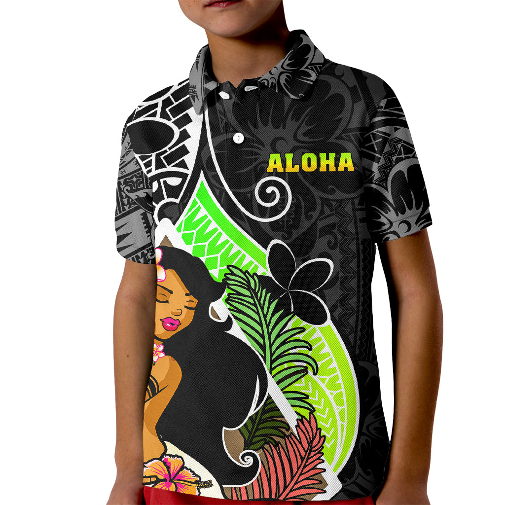 Hawaii Hula Girl Kid Polo Shirt Hula Girl Polynesian Tattoo Gradient - Wonder Print Shop
