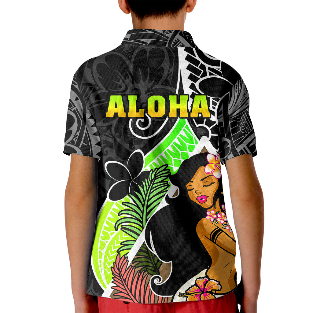 Hawaii Hula Girl Kid Polo Shirt Hula Girl Polynesian Tattoo Gradient - Wonder Print Shop