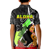 Hawaii Hula Girl Kid Polo Shirt Hula Girl Polynesian Tattoo Gradient - Wonder Print Shop