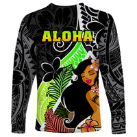 Hawaii Hula Girl Long Sleeve Shirt Hula Girl Polynesian Tattoo Gradient - Wonder Print Shop