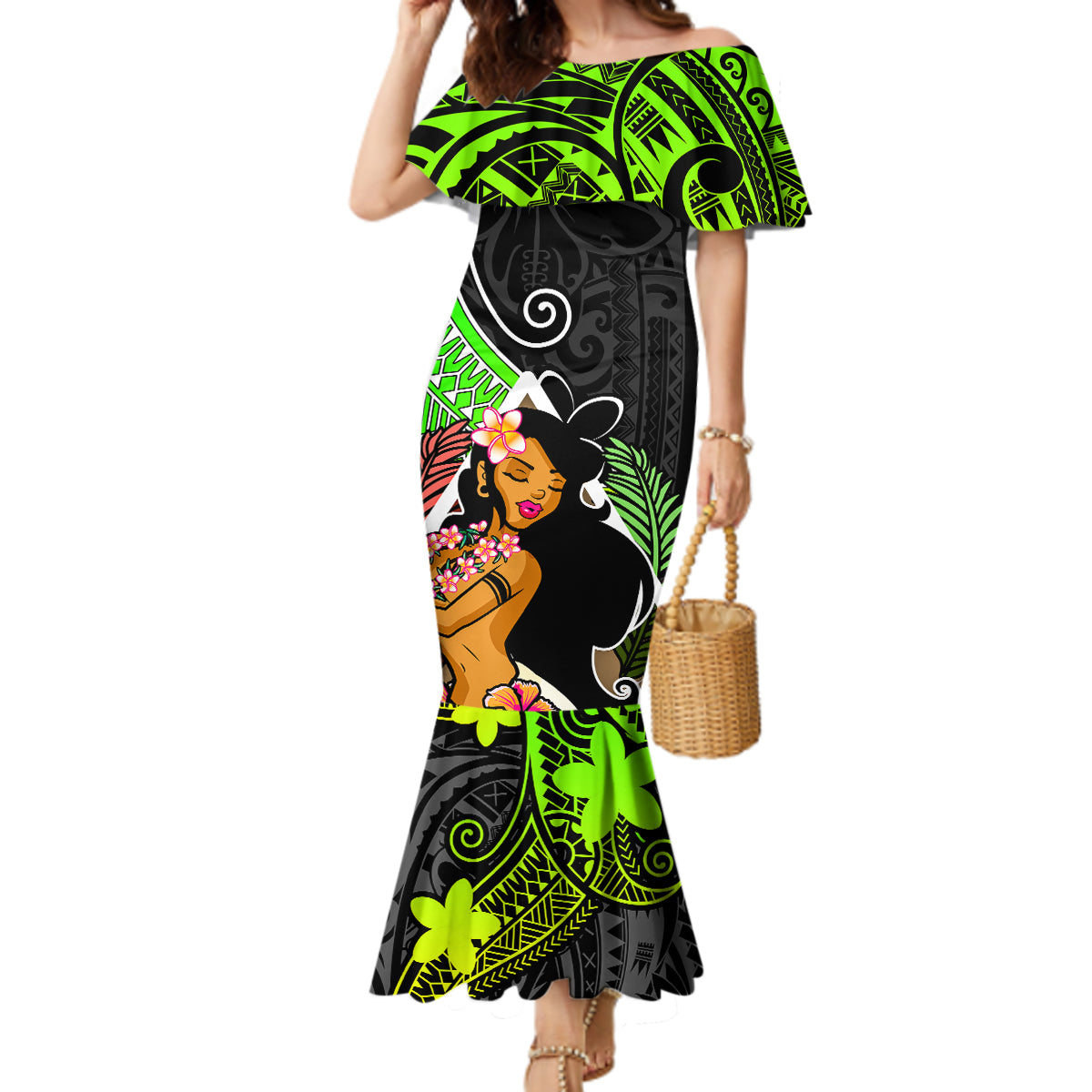 Hawaii Hula Girl Mermaid Dress Hula Girl Polynesian Tattoo Gradient - Wonder Print Shop
