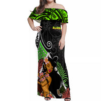 Hawaii Hula Girl Off Shoulder Maxi Dress Hula Girl Polynesian Tattoo Gradient - Wonder Print Shop