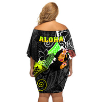 Hawaii Hula Girl Off Shoulder Short Dress Hula Girl Polynesian Tattoo Gradient - Wonder Print Shop