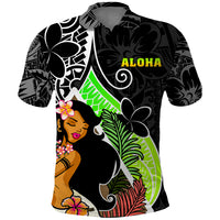 Hawaii Hula Girl Polo Shirt Hula Girl Polynesian Tattoo Gradient - Wonder Print Shop