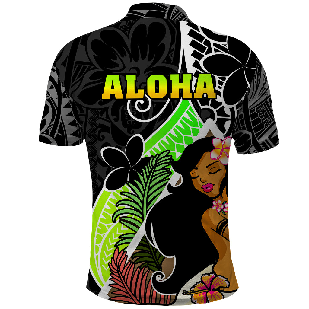 Hawaii Hula Girl Polo Shirt Hula Girl Polynesian Tattoo Gradient - Wonder Print Shop