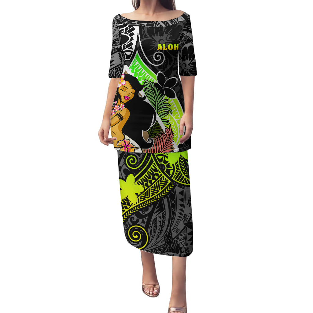 Hawaii Hula Girl Puletasi Hula Girl Polynesian Tattoo Gradient - Wonder Print Shop