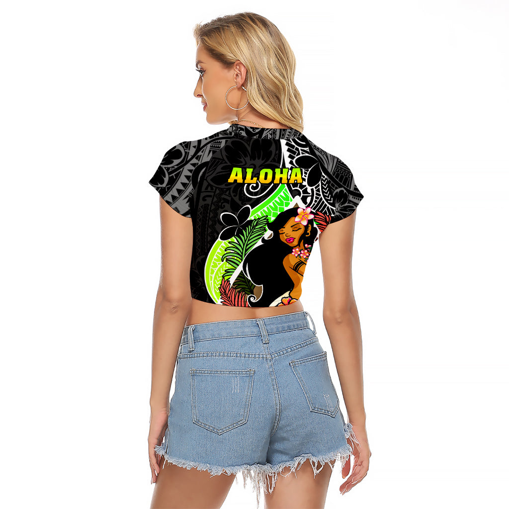 Hawaii Hula Girl Raglan Cropped T Shirt Hula Girl Polynesian Tattoo Gradient - Wonder Print Shop