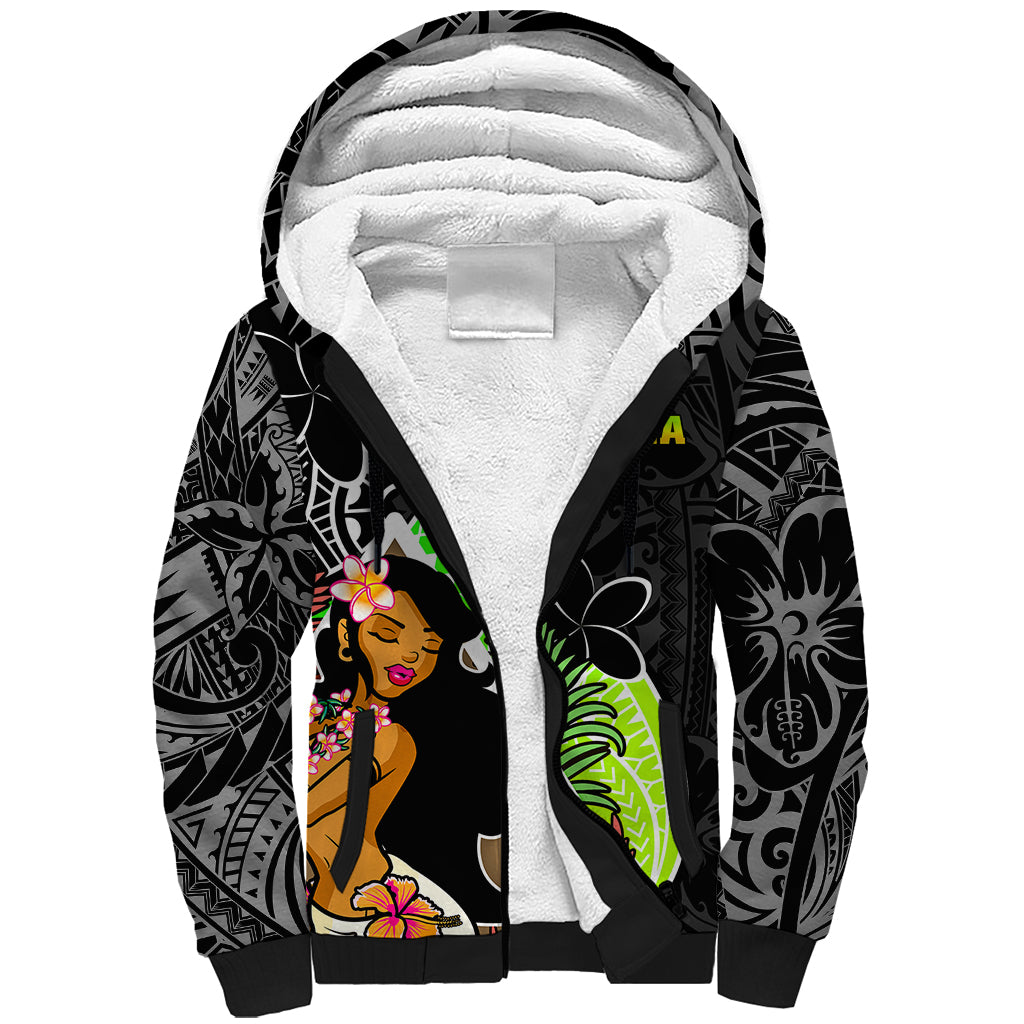 Hawaii Hula Girl Sherpa Hoodie Hula Girl Polynesian Tattoo Gradient - Wonder Print Shop