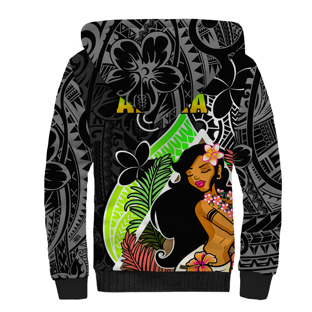 Hawaii Hula Girl Sherpa Hoodie Hula Girl Polynesian Tattoo Gradient - Wonder Print Shop