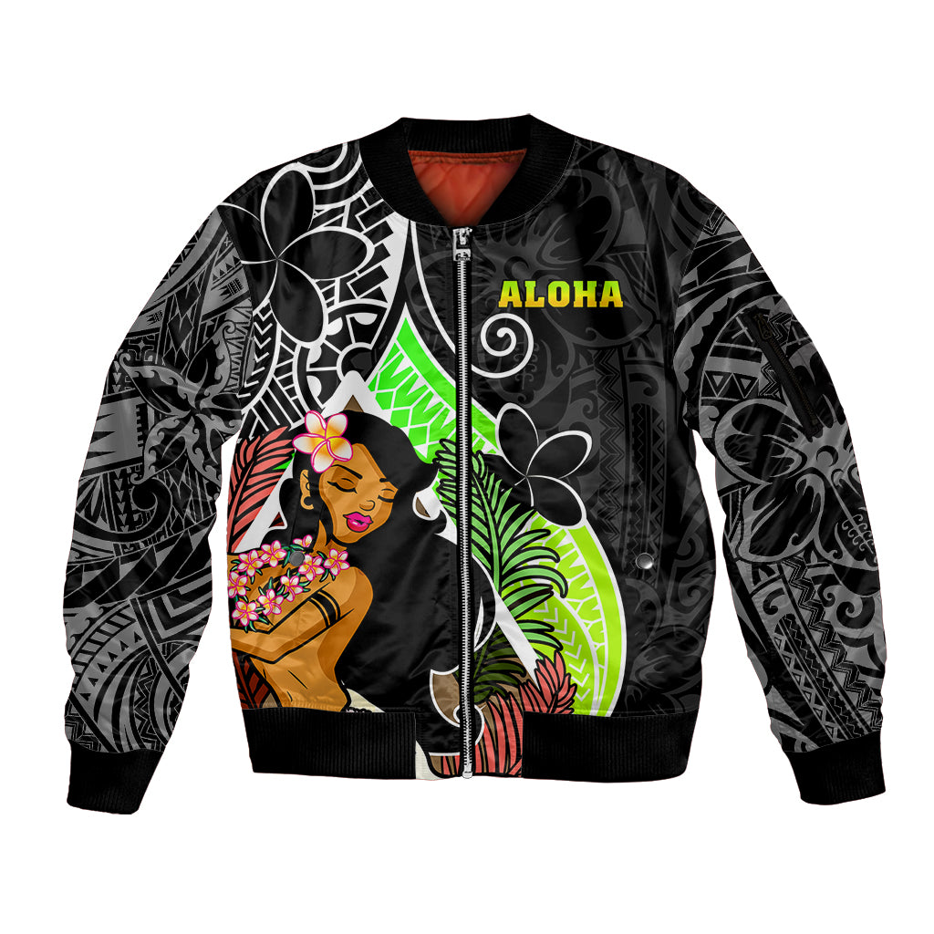 Hawaii Hula Girl Sleeve Zip Bomber Jacket Hula Girl Polynesian Tattoo Gradient - Wonder Print Shop