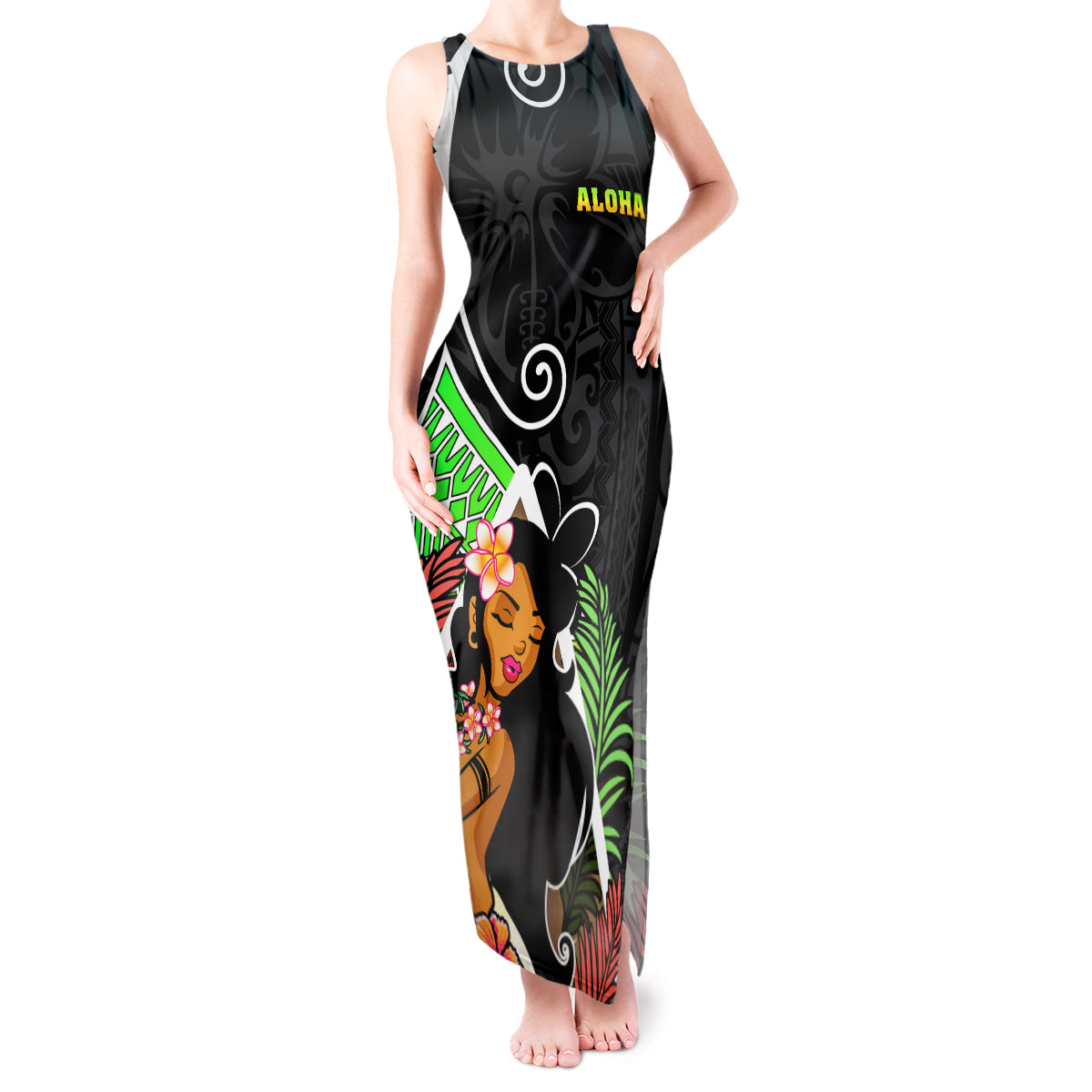 Hawaii Hula Girl Tank Maxi Dress Hula Girl Polynesian Tattoo Gradient - Wonder Print Shop
