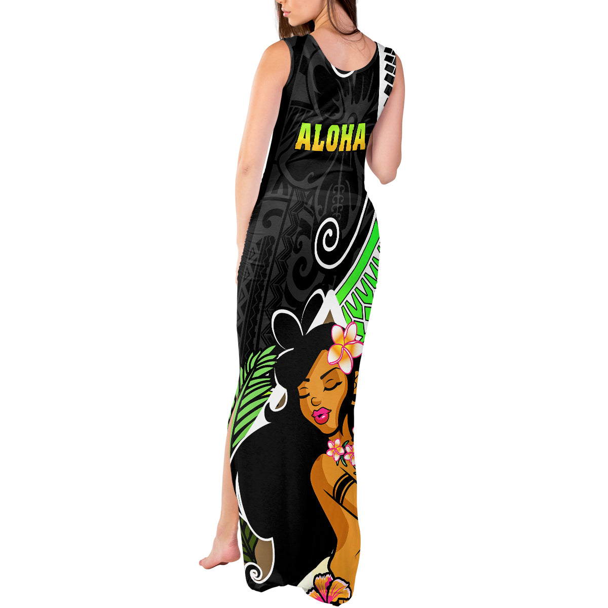 Hawaii Hula Girl Tank Maxi Dress Hula Girl Polynesian Tattoo Gradient - Wonder Print Shop