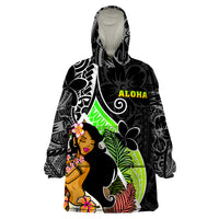 Hawaii Hula Girl Wearable Blanket Hoodie Hula Girl Polynesian Tattoo Gradient - Wonder Print Shop