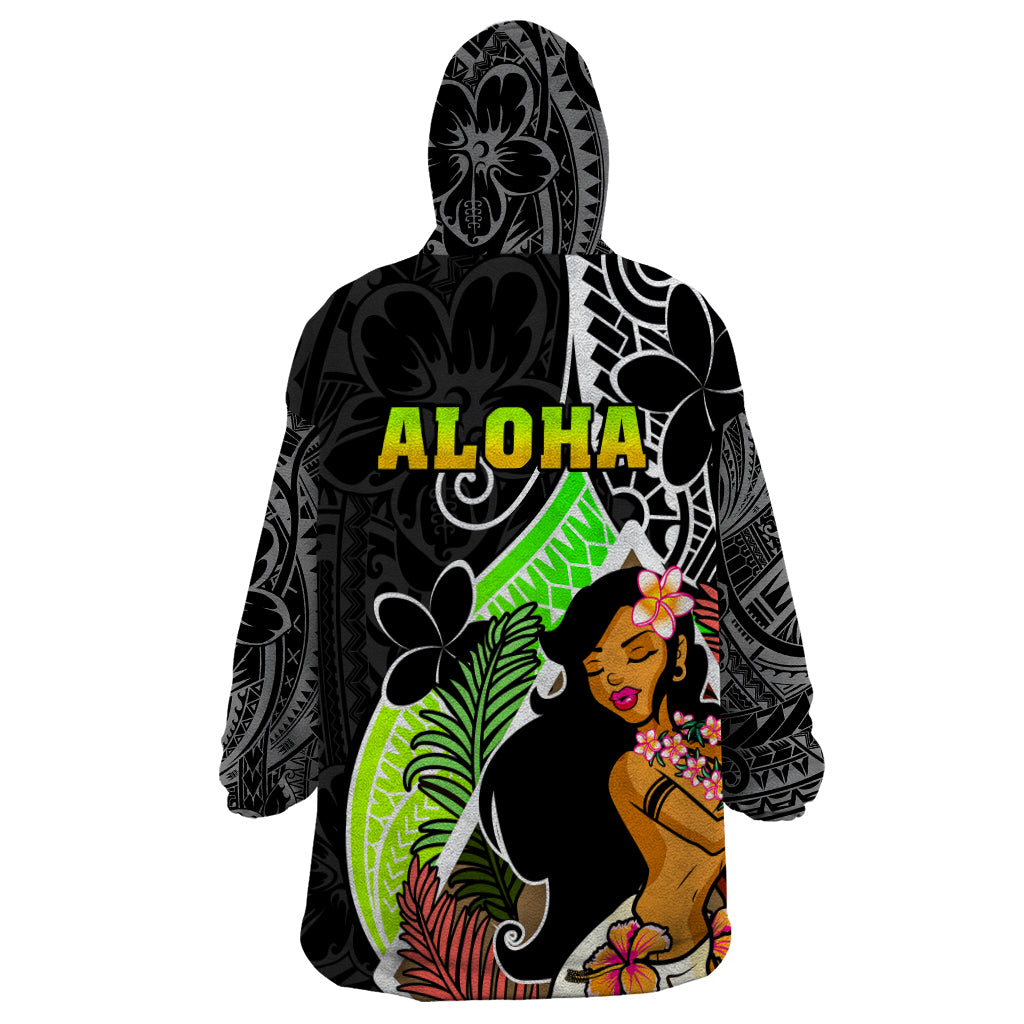 Hawaii Hula Girl Wearable Blanket Hoodie Hula Girl Polynesian Tattoo Gradient - Wonder Print Shop