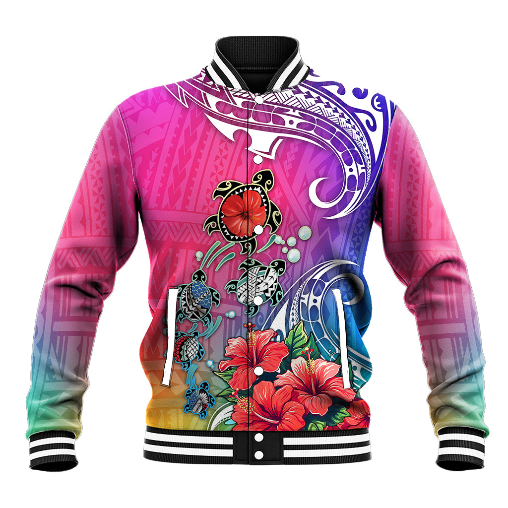 Hawaii Turtle Baseball Jacket Turtles Hibiscus With Hawaii Pattern Gradient - Wonder Print Shop