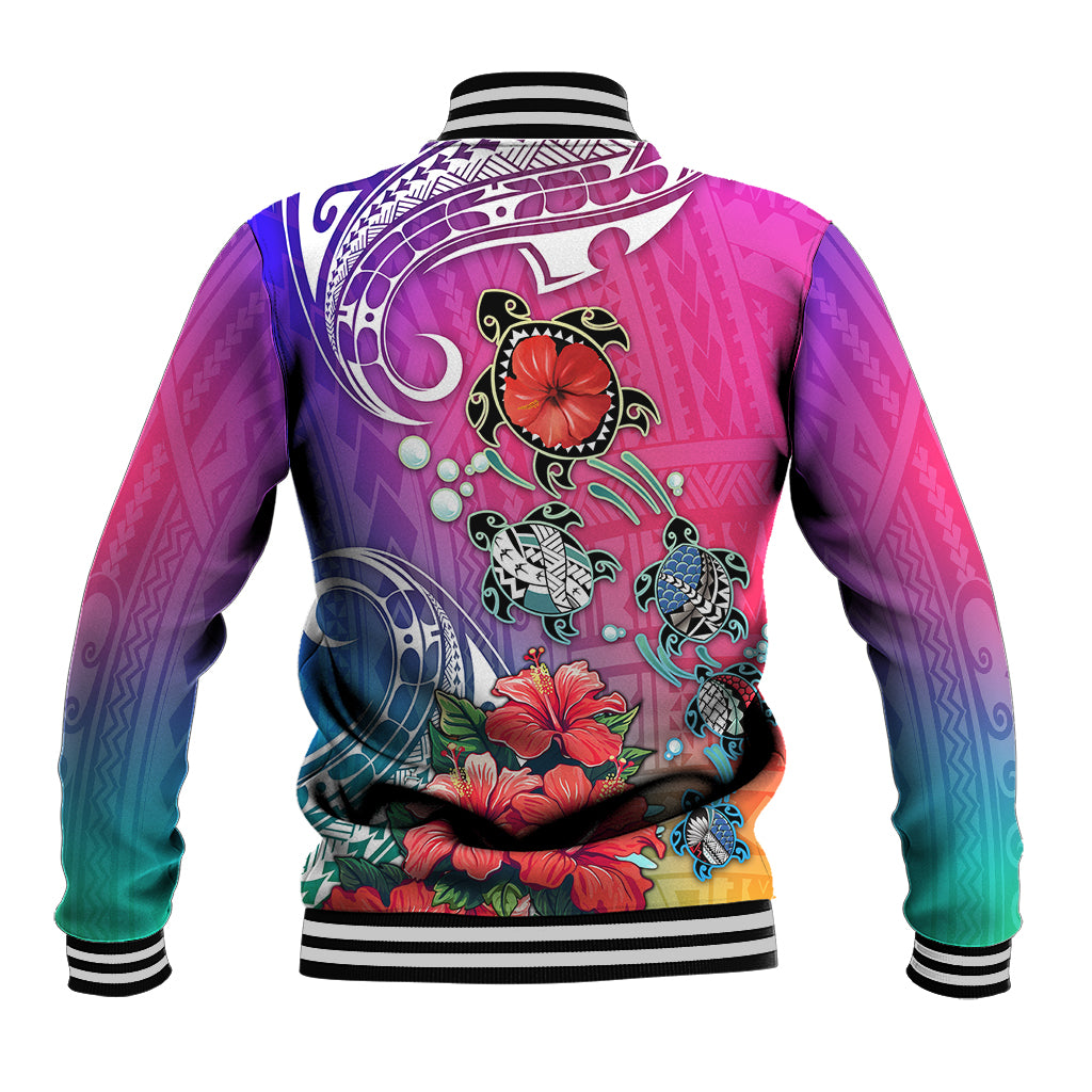 Hawaii Turtle Baseball Jacket Turtles Hibiscus With Hawaii Pattern Gradient - Wonder Print Shop