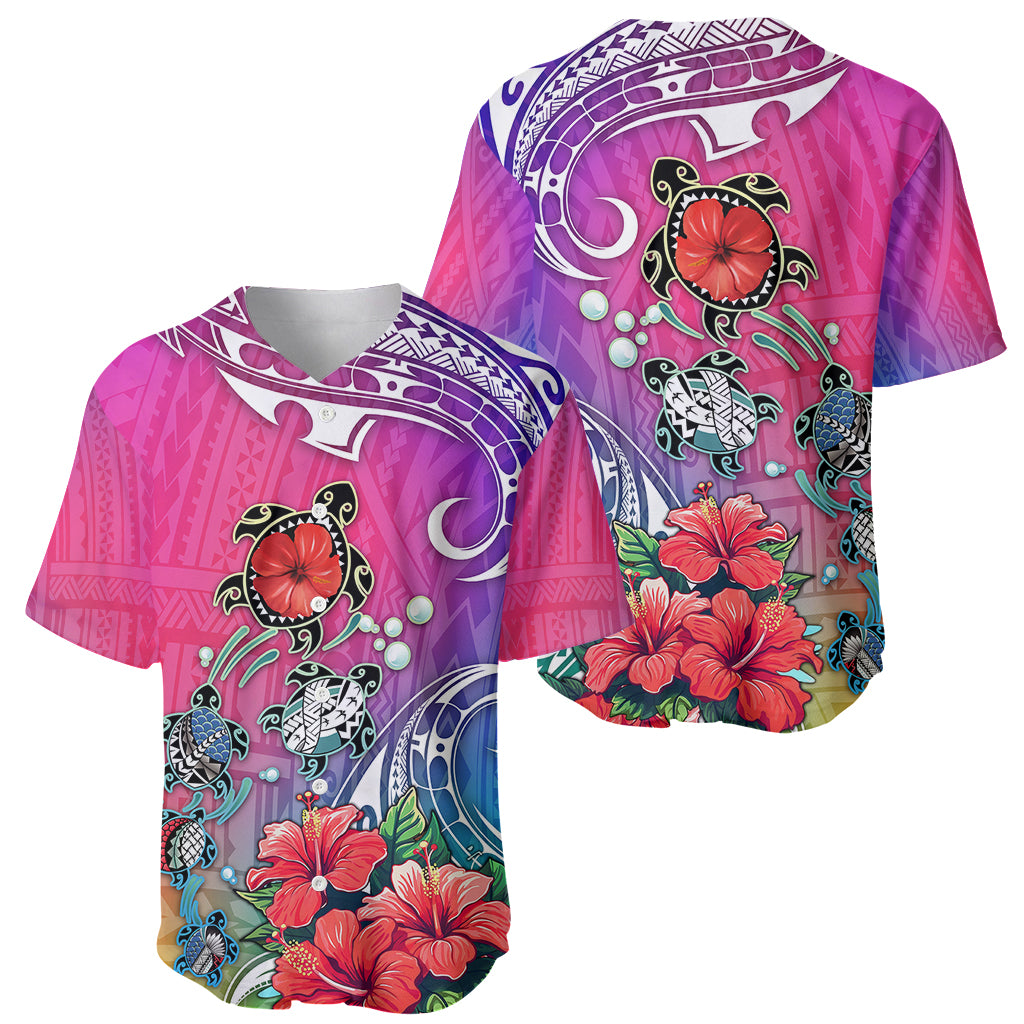 Hawaii Turtle Baseball Jersey Turtles Hibiscus With Hawaii Pattern Gradient - Wonder Print Shop
