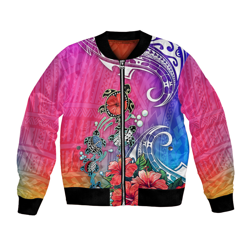 Hawaii Turtle Bomber Jacket Turtles Hibiscus With Hawaii Pattern Gradient - Wonder Print Shop