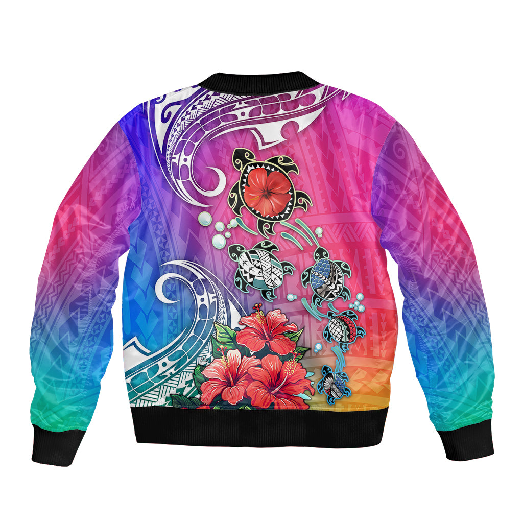 Hawaii Turtle Bomber Jacket Turtles Hibiscus With Hawaii Pattern Gradient - Wonder Print Shop