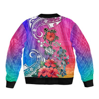 Hawaii Turtle Bomber Jacket Turtles Hibiscus With Hawaii Pattern Gradient - Wonder Print Shop