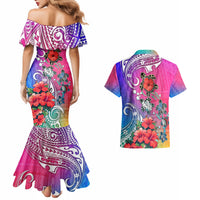 Hawaii Turtle Couples Matching Mermaid Dress and Hawaiian Shirt Turtles Hibiscus With Hawaii Pattern Gradient - Wonder Print Shop
