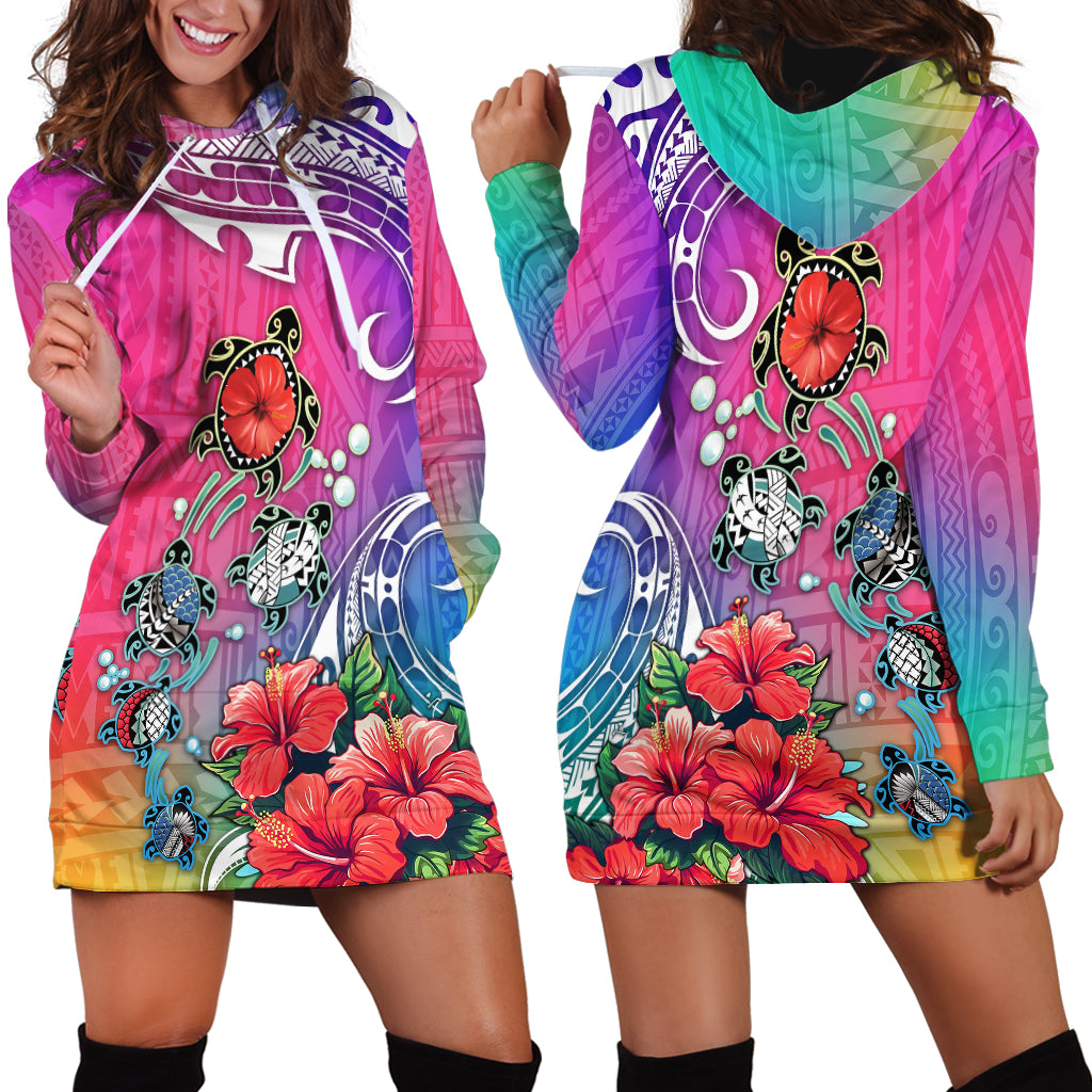 Hawaii Turtle Hoodie Dress Turtles Hibiscus With Hawaii Pattern Gradient - Wonder Print Shop