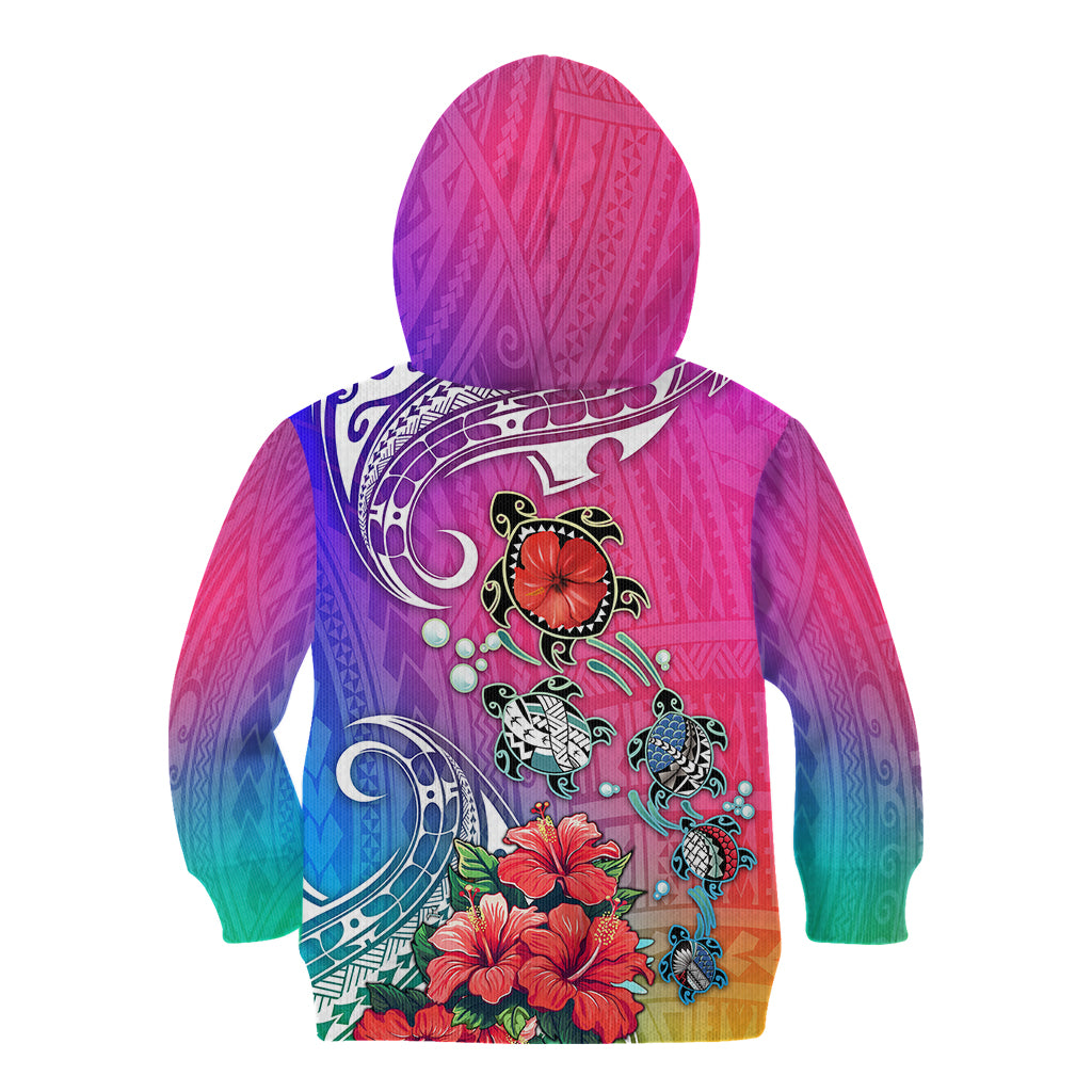 Hawaii Turtle Kid Hoodie Turtles Hibiscus With Hawaii Pattern Gradient - Wonder Print Shop